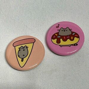set of 2 1” Pusheen the Cat button pins flare flair great for bag or jacket
